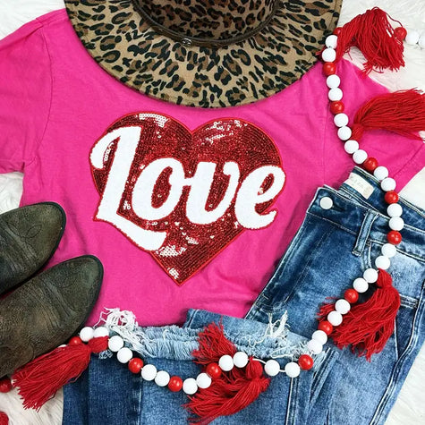 Red Heart Sequin Patch T-Shirt